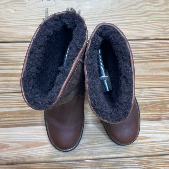 UGG Australia Womens Brooks Winter Boots Brown Sheepskin Mid Calf Pull On 7 - Picture 8 of 9